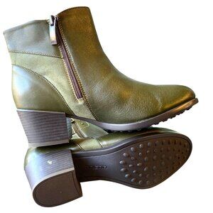 Green Leather Ankle Boots With Zipper Closure & Block Heel For Women 9.5 * M01 C
